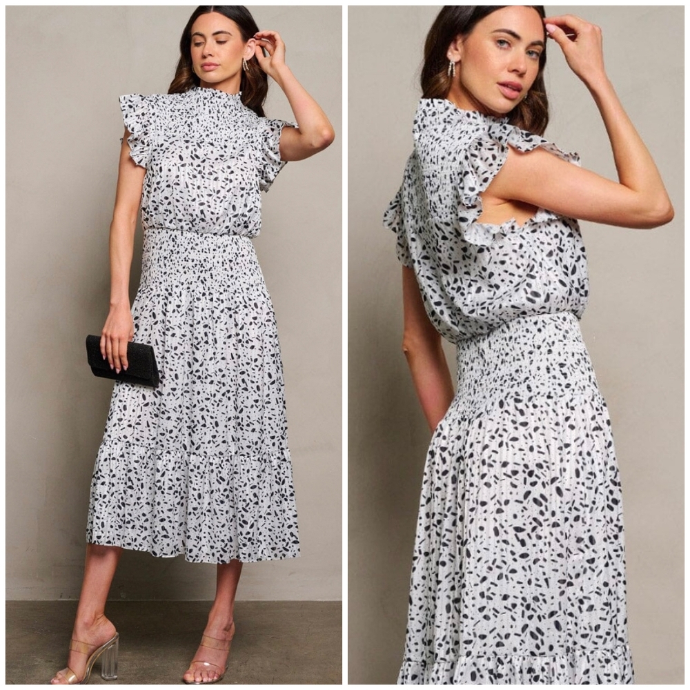 LAST ONE❗️INA Off White / Black Mock Neck Midi Dress - Picture 2 of 5